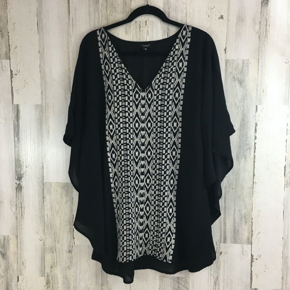Tolani Womens Black Embroidered Tunic Top Boho Size XS